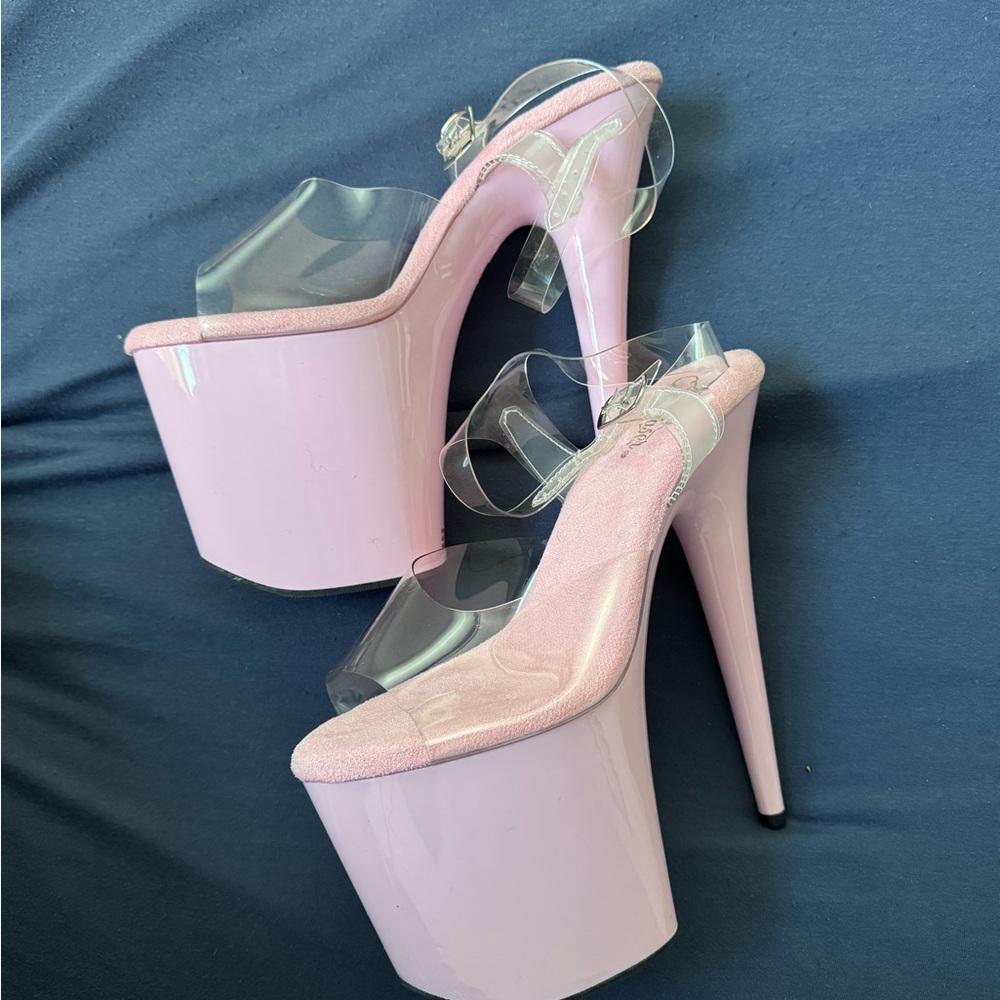 Pleaser Pink Heels with Clear Straps
